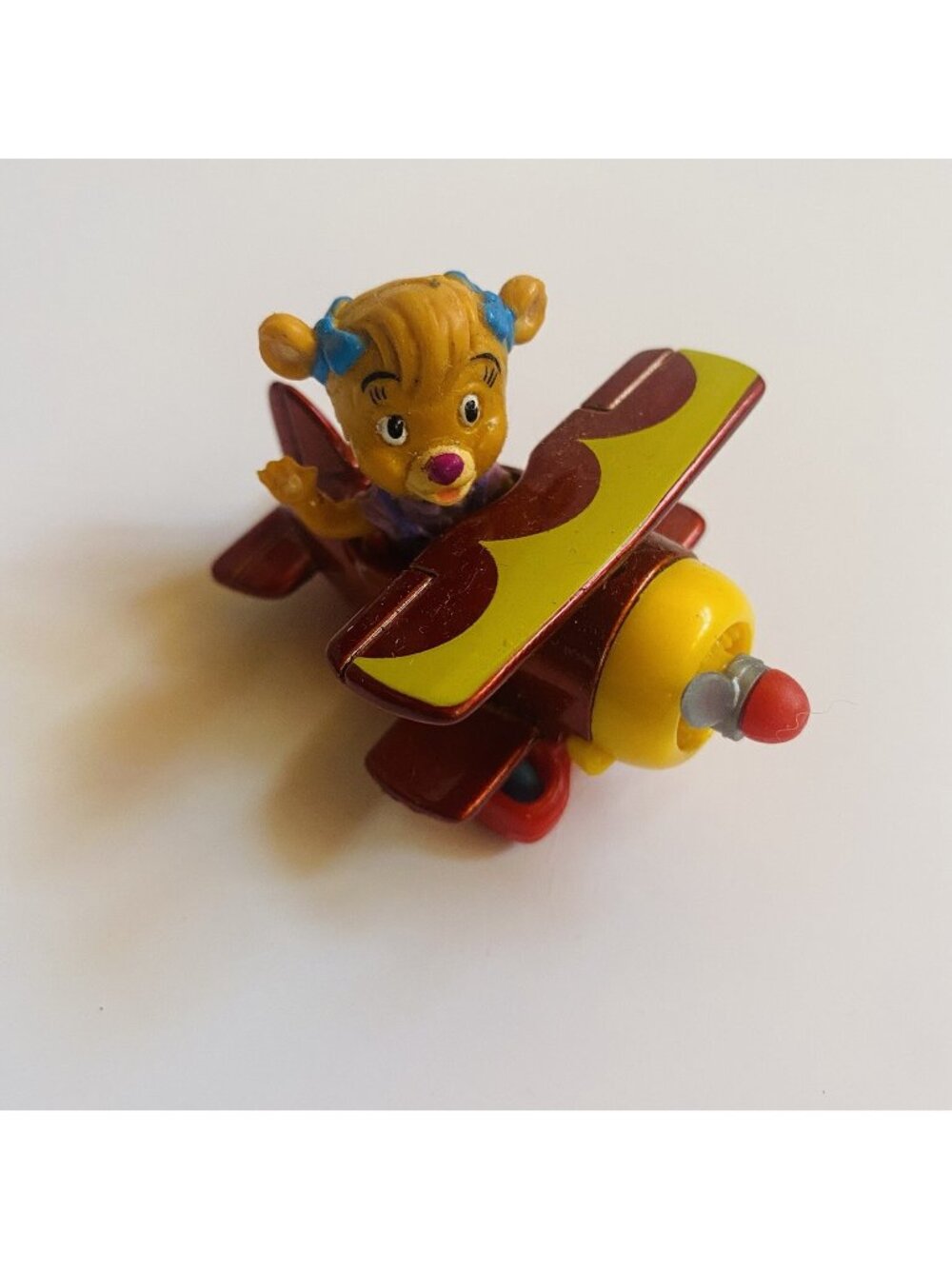 1989 Disney Miniature Airplane Toy With Bear Pilot In Red & Yellow Plane Vintage